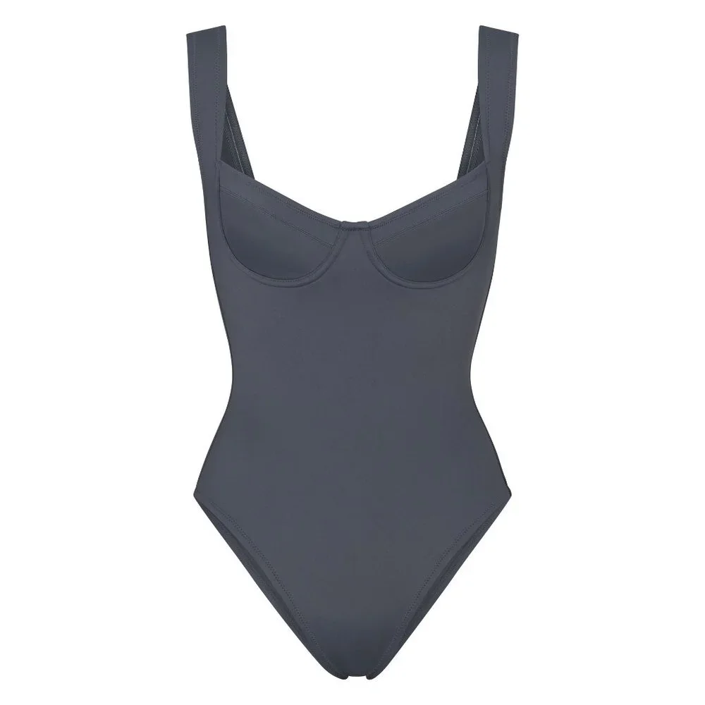 NWT SKIMS Shaping Swim Underwire One Piece Gunmetal - Size XS